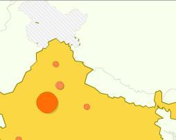 Google analytics view of India, kashmir is shown as hatched while India is in Orange